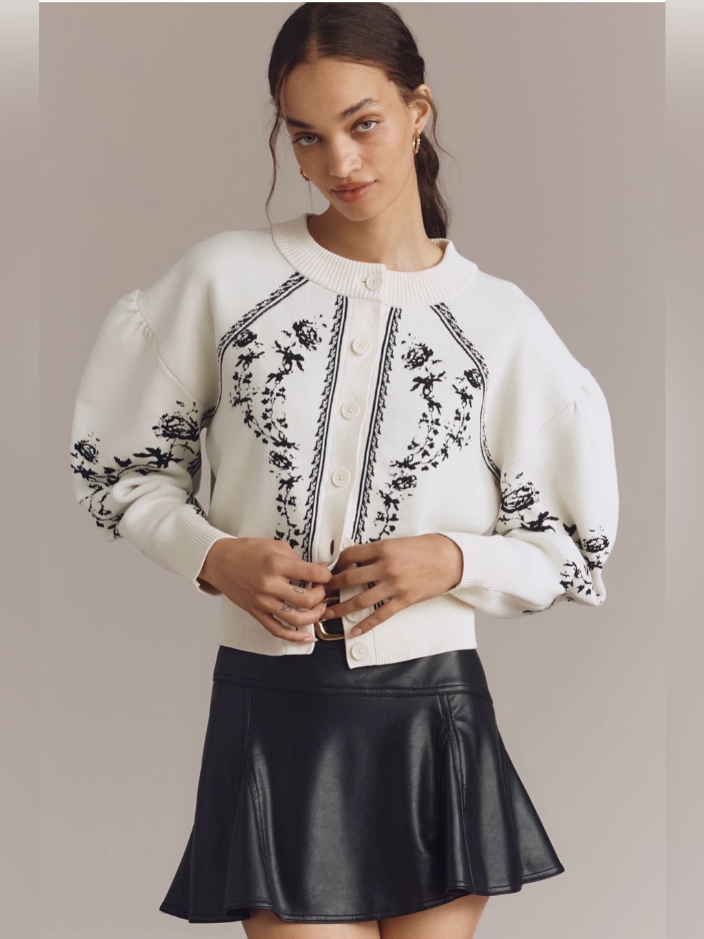 Anthropologie Sculpted Puff-Sleeve Cardigan Sweater